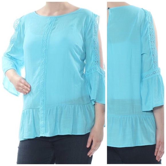 NY Collection Light Blue Open Sleeve Top Size 1X - Picture 4 of 4